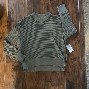 NWT FLX Ottomon Stitch Pullover in Rustic Fern Green Ribbed Crewneck size XS